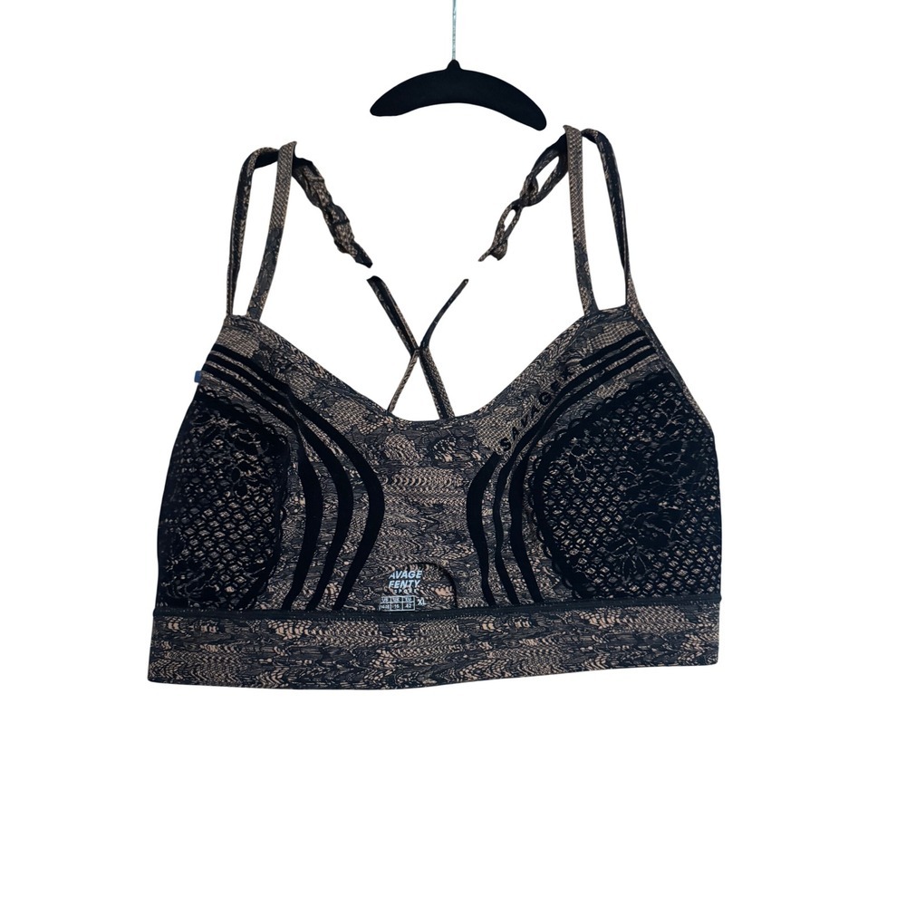 Savage X Fenty Sport Bra XL Black Tan Snake Print Crisscross Straps